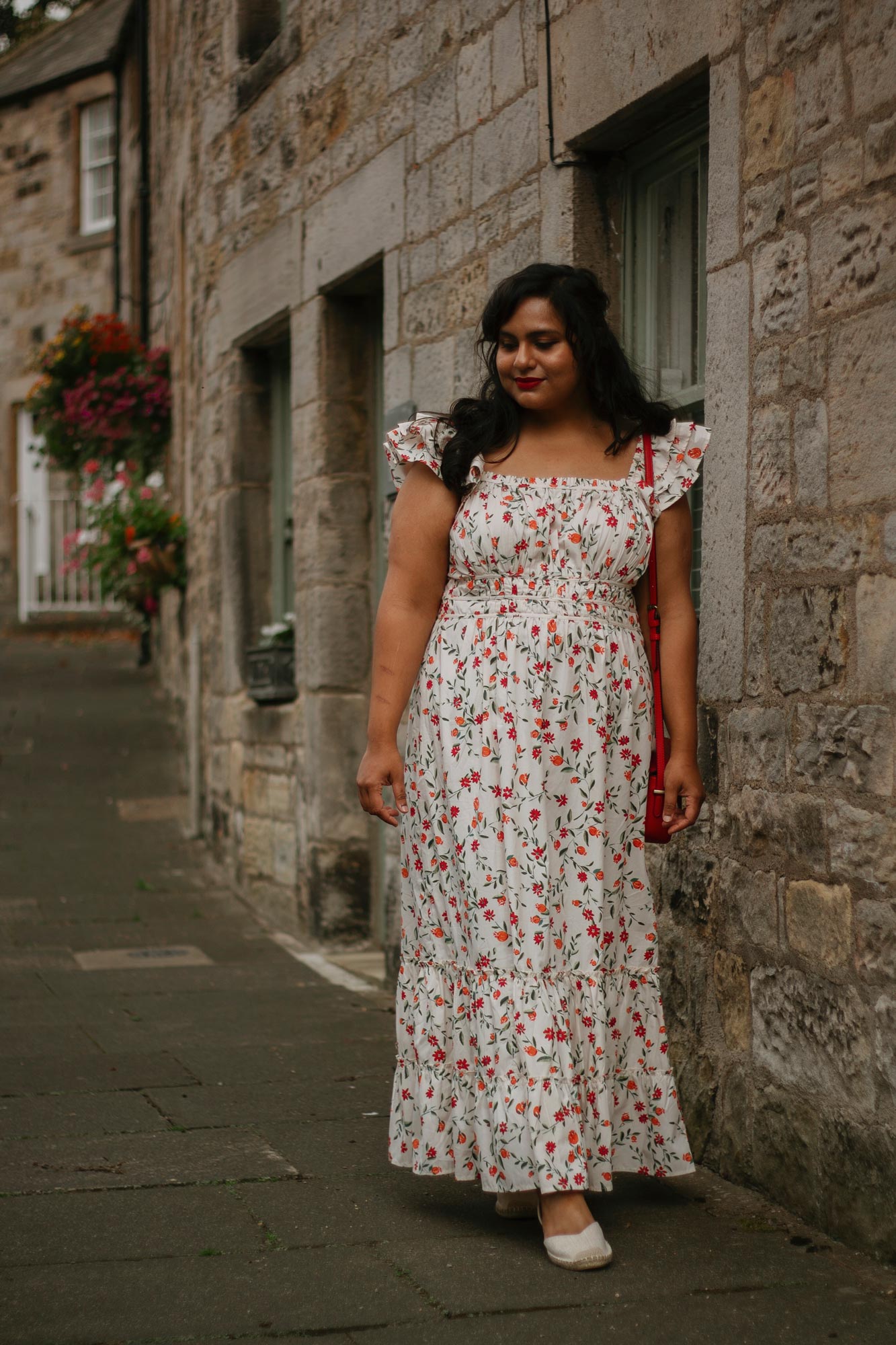 Plus Size Fashion Model in Red Blouse and Black Skirt, Fat Woman